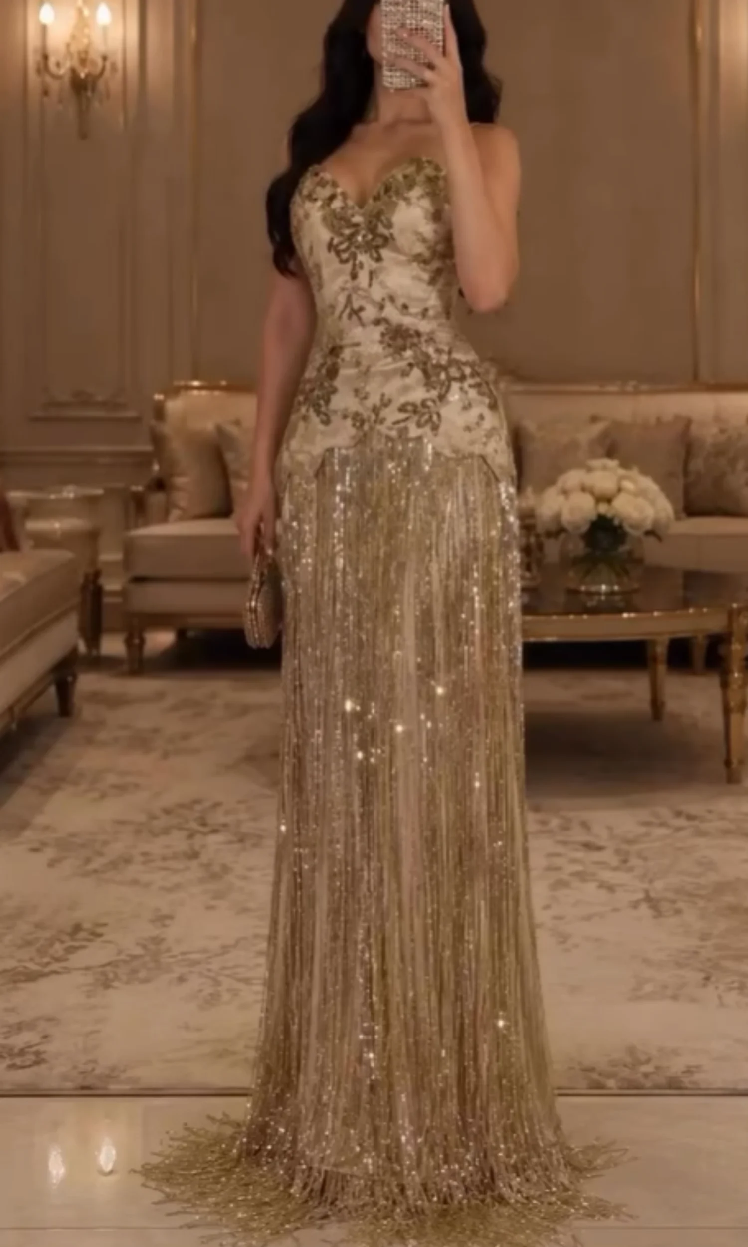 Golden Party Dresses Tank Evening Dresses Beading On Chest Party Gowns Straight Tassel Prom Dresses for Women Gowns Customized