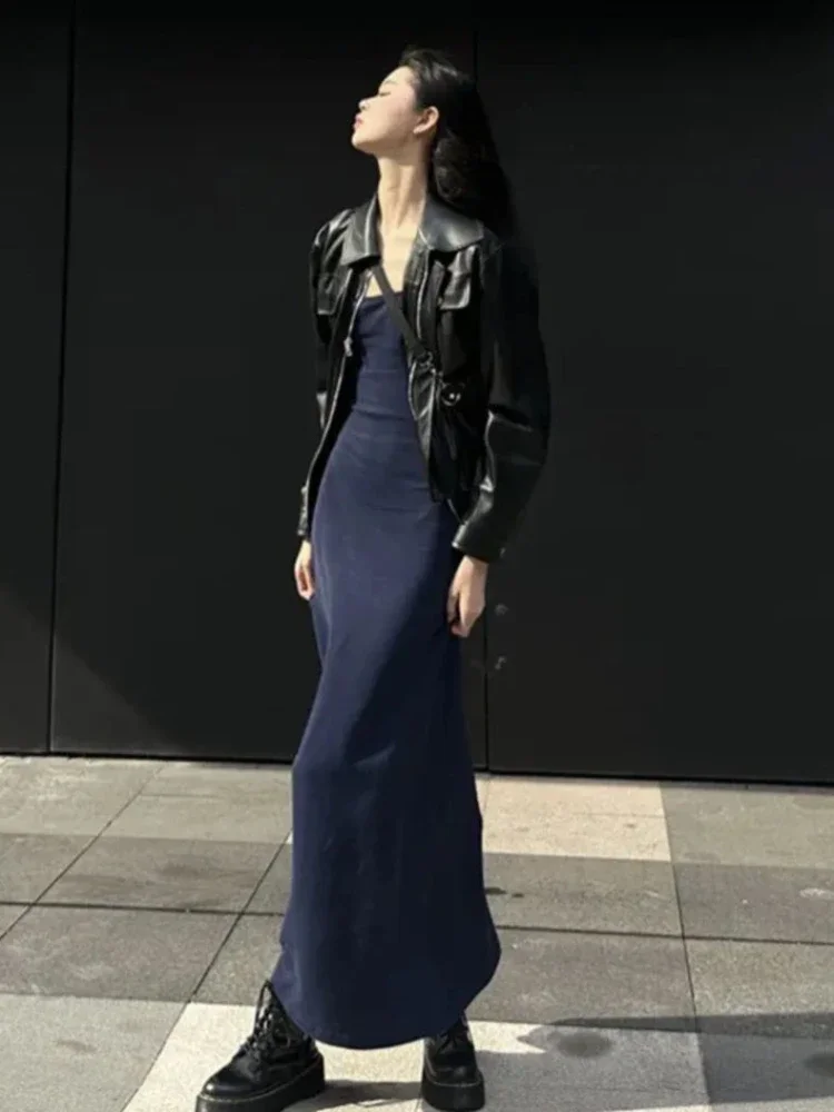 فستان نسائي على شكل حرف a تونيك عصري ماكسي مثير على طراز الشاطئ فيستدوس هوتسويت أشرطة سباغيتي للنوادي الليلية الصيف Y2k عطلة جمالية