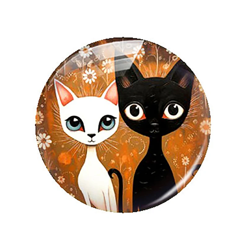 Handmade Cute Couple Cats Flower Animals Photo Glass Cabochon Charms Demo Flat Back Cameo For Diy Jewelry Making Finding