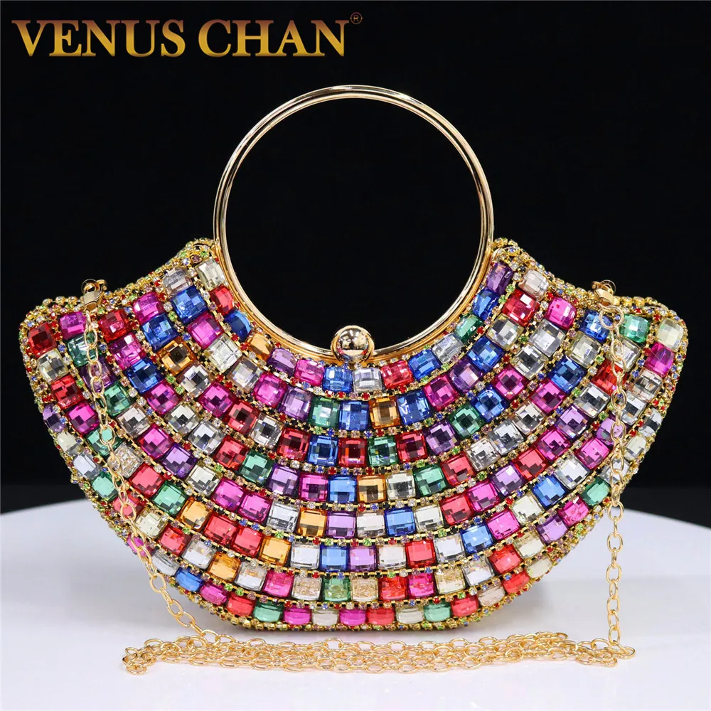 Women's Handle Rhinestones Evening Clutch Bags Shoulder Chain Full Diamond Design Party Women's Wallet Wedding Handbag