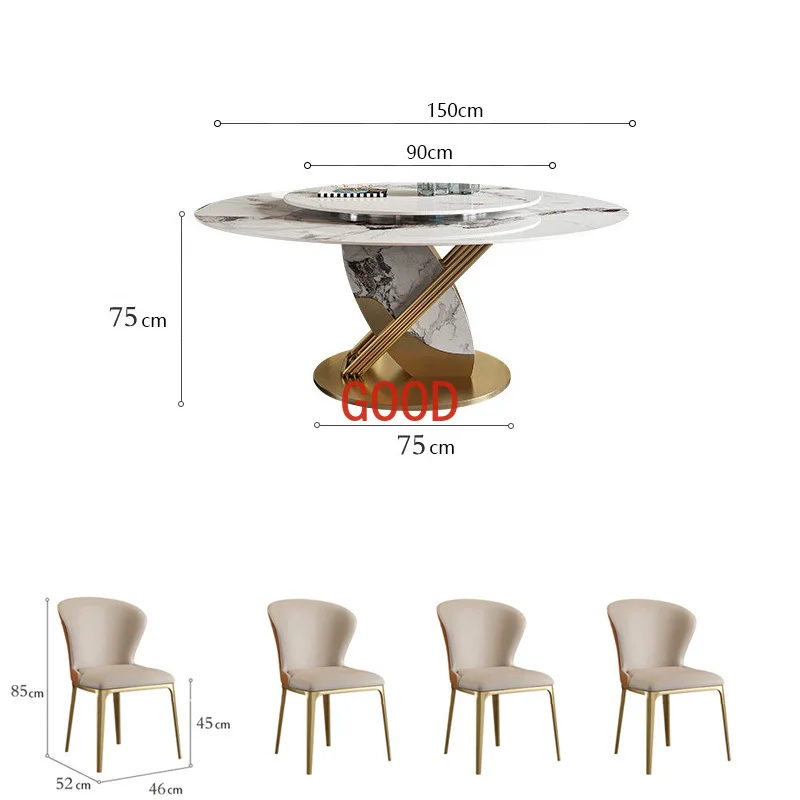Modern Simple Round Dining Table High-Grade Luxury Light Rock Slab Dining Table Dining Table [With Turntable] 1.5 M