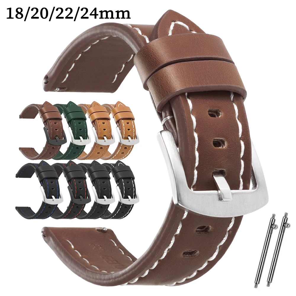 18mm 20mm 22mm 24mm Retro Leather Strap for Huawei Watch GT5/4/3 Calfskin Watch Band for Seiko Quick Release Watches Accessories