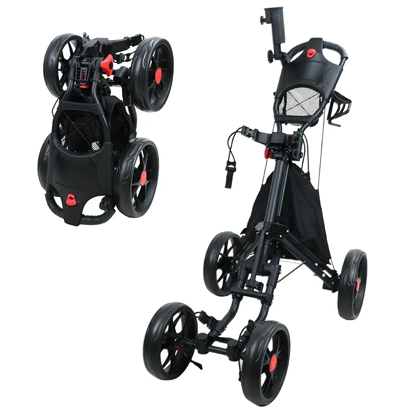4-Wheel Golf Push Cart Foldable Aluminum Golf Trolley Lightweight Durable Golf Bag Cart With Foot Brake Easy Push/Pull Design