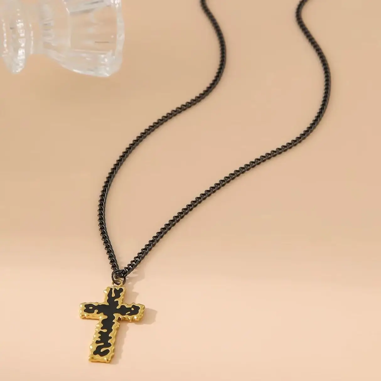 Stainless Steel Necklaces For Women 18k Gold Chain Black Cross Vintage Punk Simple Geometric Pendant Necklace Choker Jewelrygift