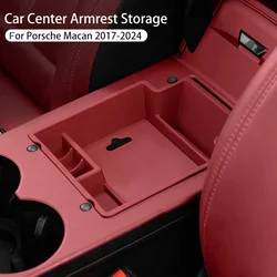 For Porsche Macan 2017-2024 Car Armrest Storage Box Center Console Organizer Tray With Nappa Leather Mat Interior Accessories