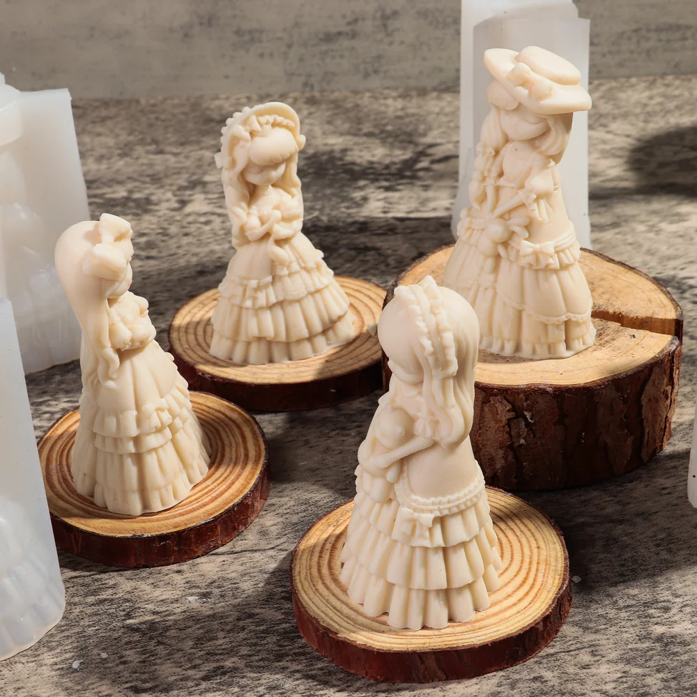 3D Princess Dress Girl Silicone Candle Mold DIY Cute Cartoon Doll Gypsum Resin Aromatherapy Wax Mold Home Decoration Gift