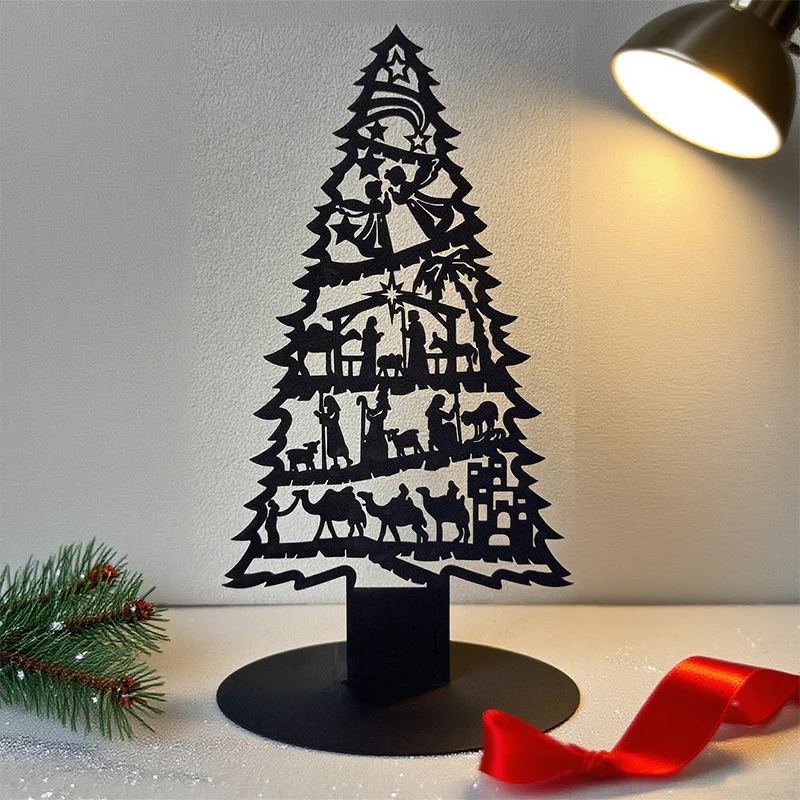 1Pc Iron Art Hollow Christmas Tree Decoration Ornament, Christmas Scene Decoration, Tabletop Decoration, Christmas Tree Tabletop Decoration Ornament, DIY Foldable Design