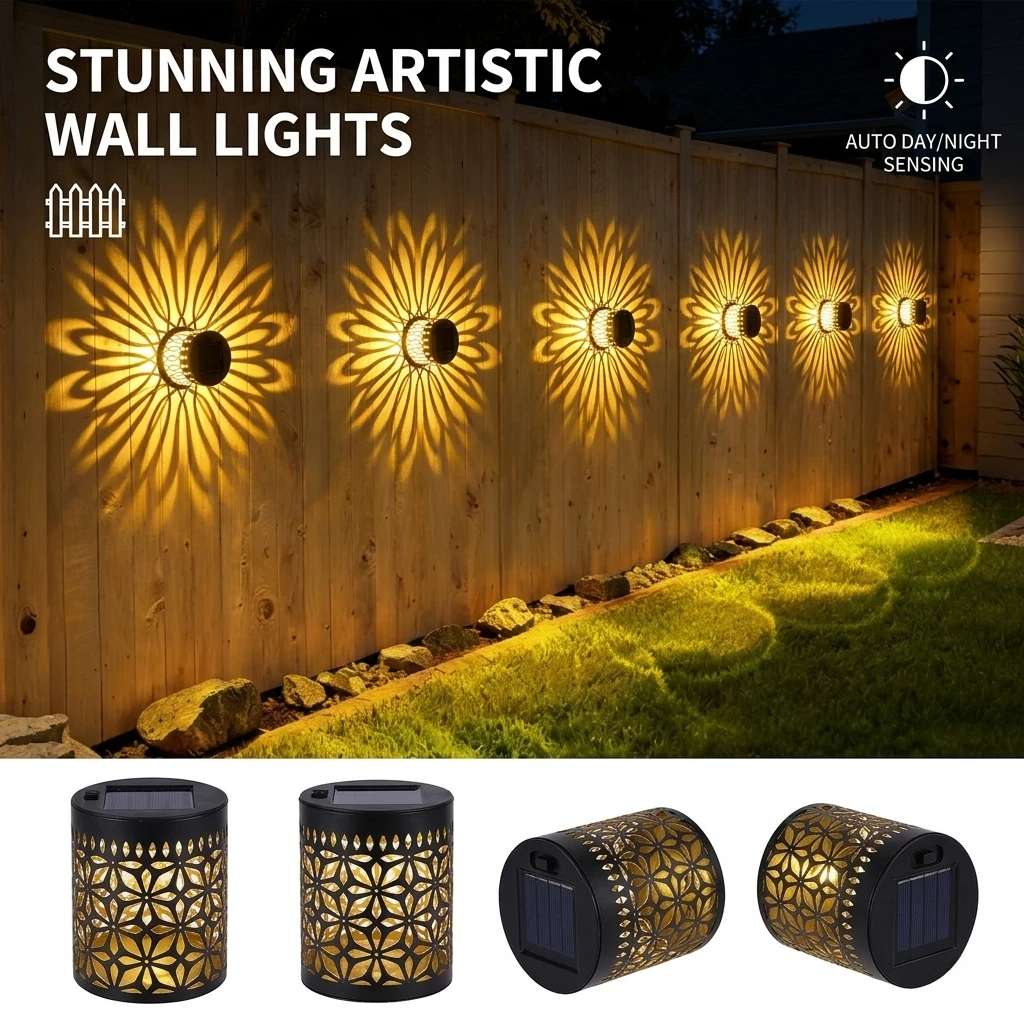 Lampe murale solaire extérieure 2026 étanche avec projecteur pour jardin, terrasse, patio, allée, éclairage paysager et décoration extérieure