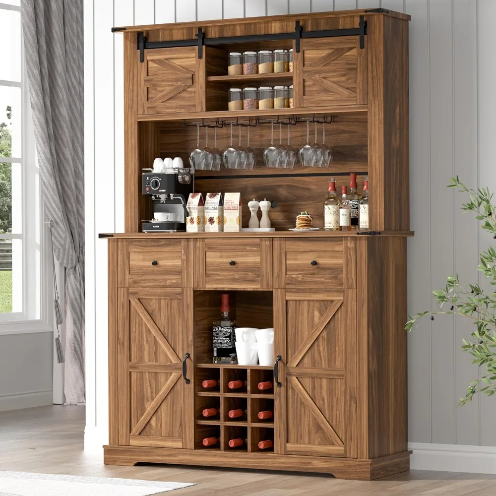 

Wine Cabinets with Storage, Buffet Sideboard with Adjustable Shelves, Sliding Barn Door, Wine & Glasses Rack, Wine Cabinets