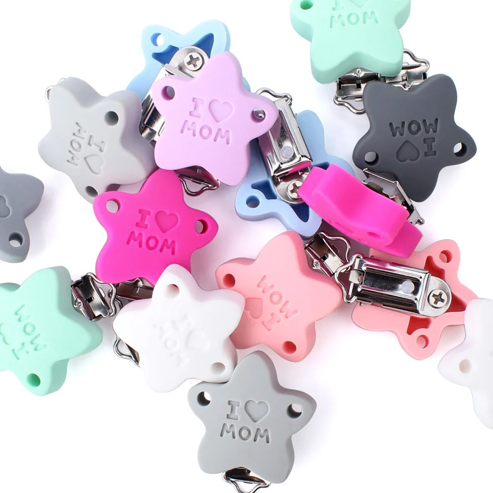 3pcs Silicone Pacifier Clip Star Heart Shaped Clips BPA Free DIY Pacifier Chain Accessories Baby Soother Nursing Dummy Holder