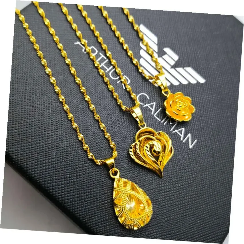 Plated 18K Real Gold Necklace Women's Pure 24K Copper Plated Real Gold Flower Pendant Necklace Vietnam Placer Gold Jewelry Women