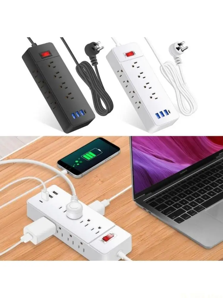 E56B Low Profile 3 Side Power Strips 12Outlets USB/USB C Port Wall Mountable