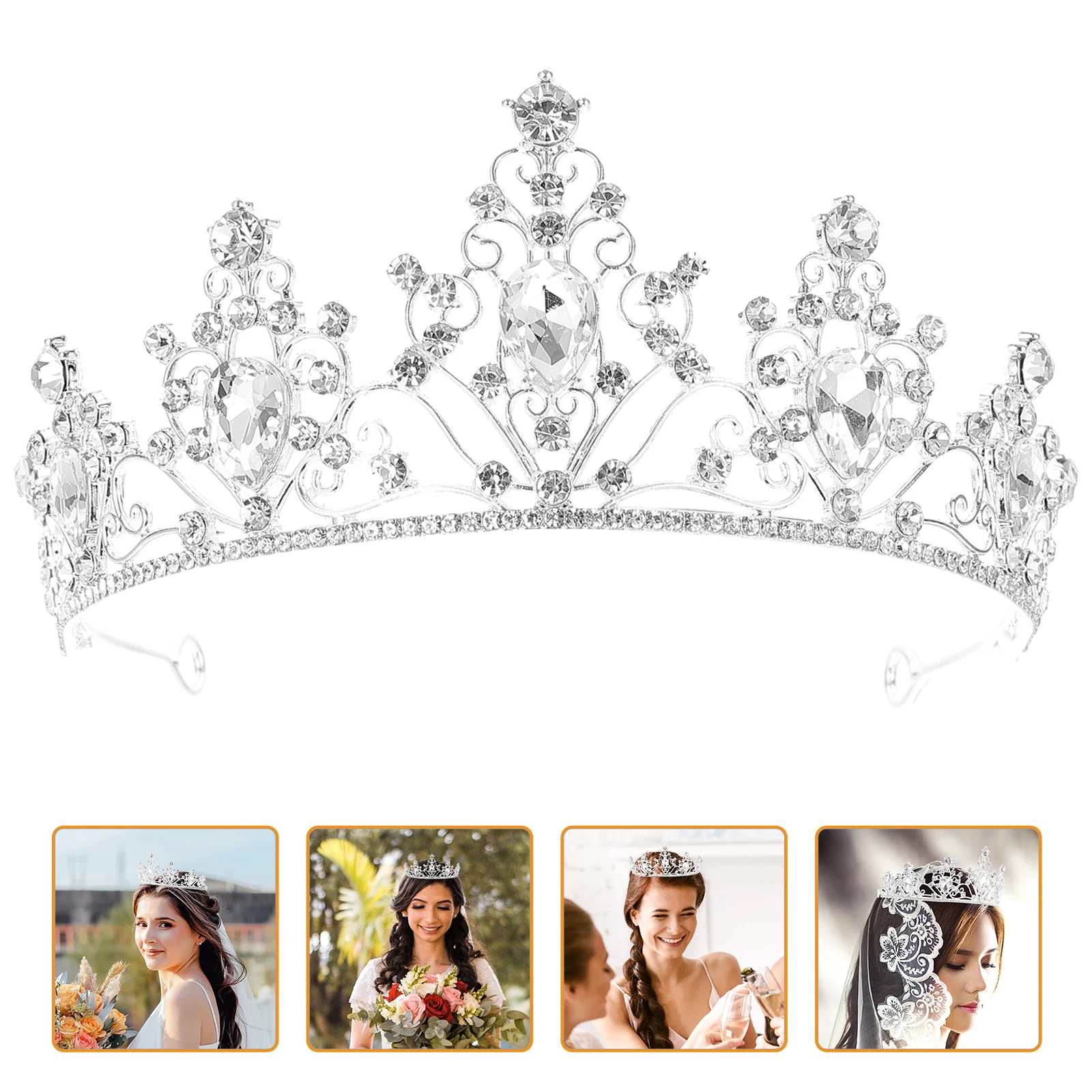 

Princess Crown Wedding Tiara Elegant Hair Accessories Silver Rhinestone Party Headdress Bridal Stylish Long Lasting Engagement
