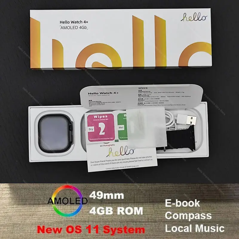 Смарт-часы 2025 Original Hello Watch 4 Plus ULTRA 2 49 мм 4G ROM NFC GPT GPS Компас Часы Bluetooth Вызов Смарт-часы Мужчины 3 Plus