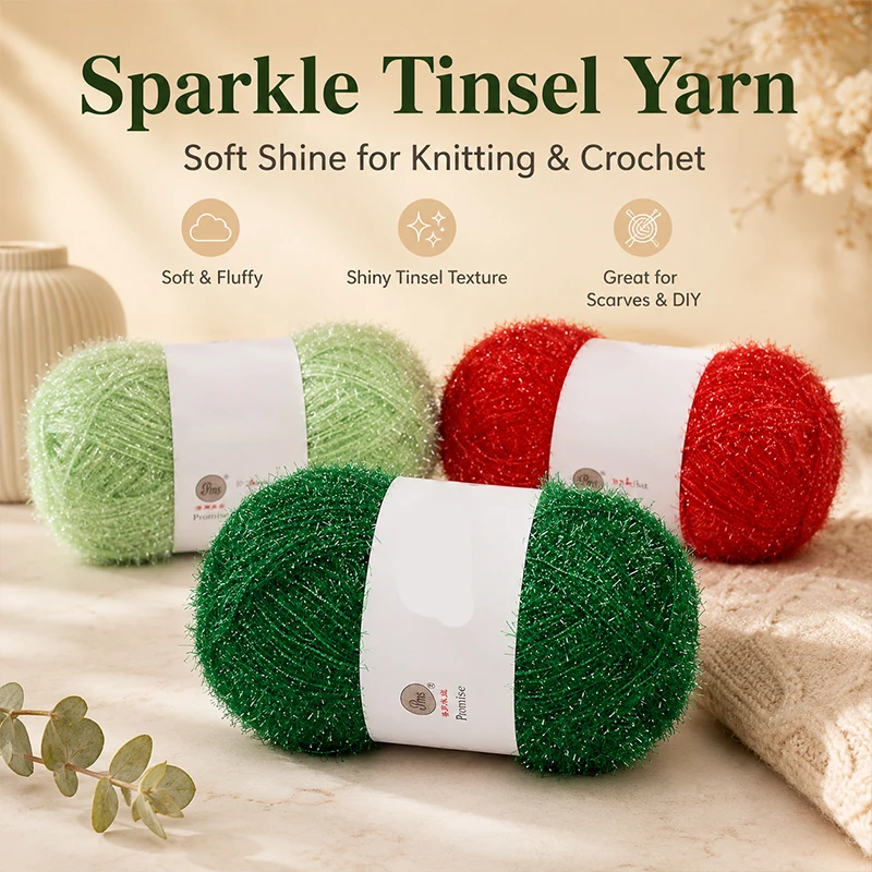 Korean Style Shiny Yarn, Glass Wire Yarn DIY Hand Knitting Thread for Dishcloth, Dolls, Handmade Crochet Bag, Gold Silk Luminous