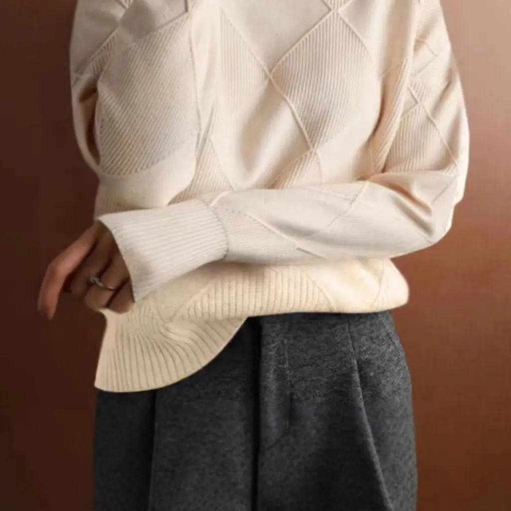 

Women's High Collar Diamond Fashion Sweater Loose Temperament Commuter Style Solid Color European American Pullover in Stock