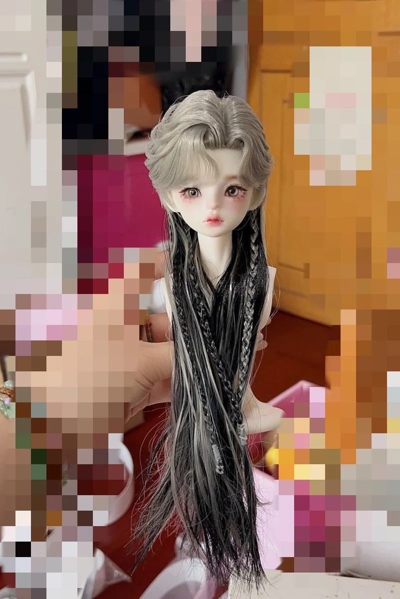 

Парик для куклы bjd подходит для размеров 1/3 1/4 1/6, молочный шелк, длинный волчий хвост, смешанный цвет, аксессуары для кукол с волосами, трансформация рук