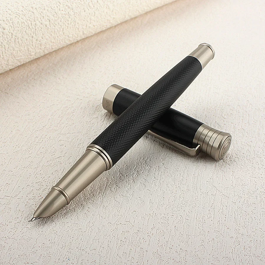 Luxury Metal Fountain Pen Titanium Black EF/F/Bent Nib Beautiful Tree Texture Writing Ink Pen for Business Office