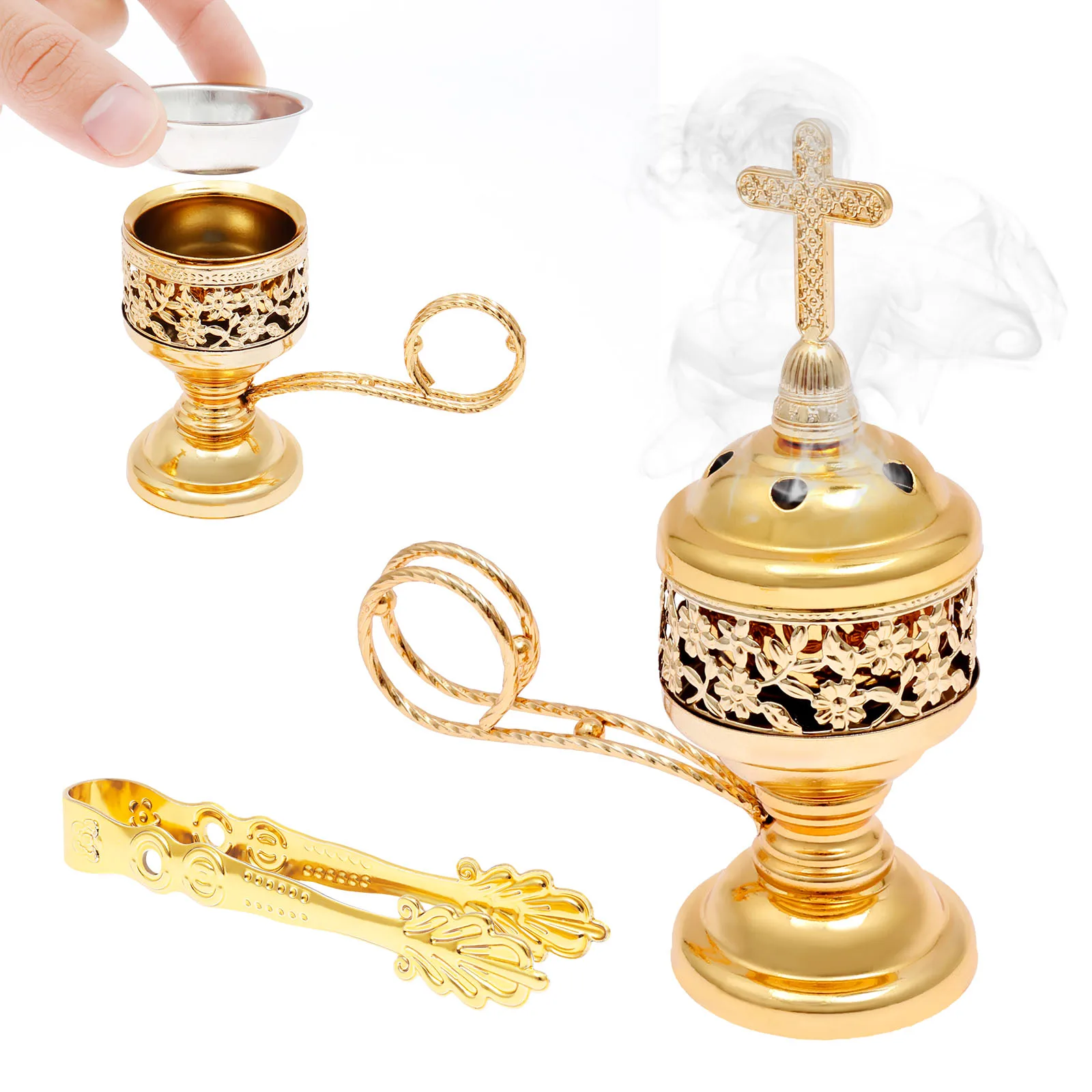 Queimador de incenso com pinça, suporte de metal polido, ornamento de fragrância de aromaterapia, ideal para aromaterapia, ioga e spa