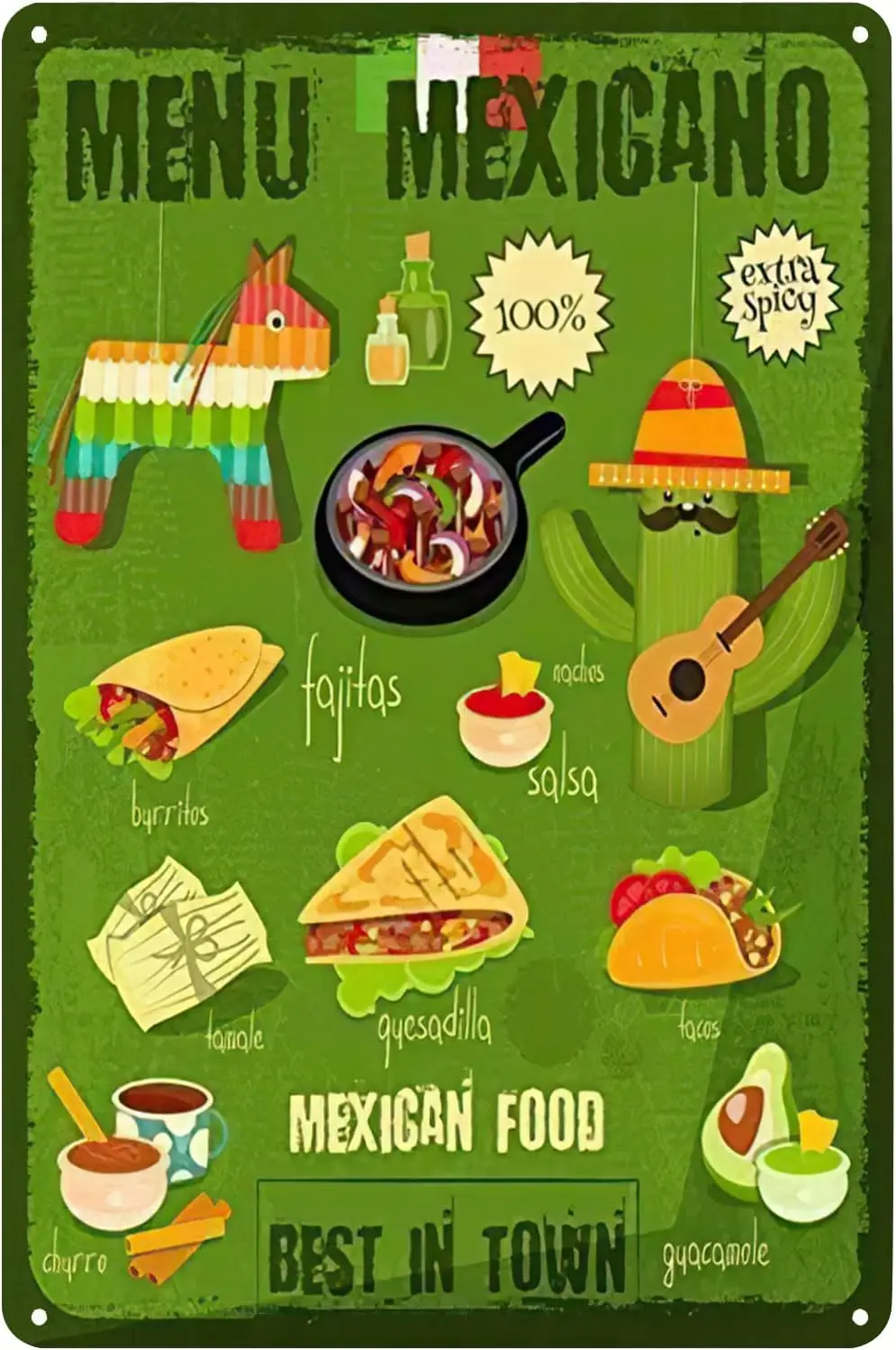 Menu Mexicano Poster Mexican Food Vintage Metal Tin Sign Wall Art Decor Plaque for Home Bar Pub Club Cafe  --Tin Sign