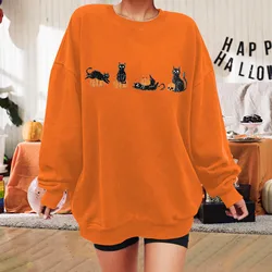 Halloween Sweatshirt Cat Pullover Halloween Cat Sweater Ghost Top Spooky Season Sweatshirts Unisex Long Sleeve Graphic Hoodies