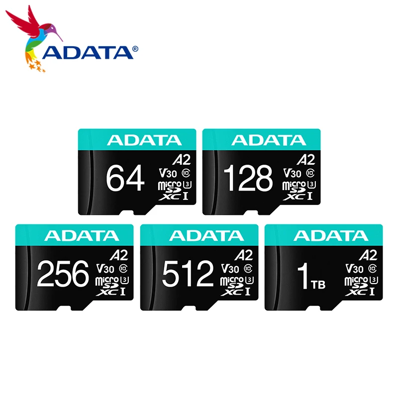 ADATA บัตร TF A2 V30การ์ดความจำ C10 microSDXC 64GB แฟลชการ์ดความจำ256GB 512GB 1TB ความเร็วสูงสำหรับกล้องโทรศัพท์พีซี