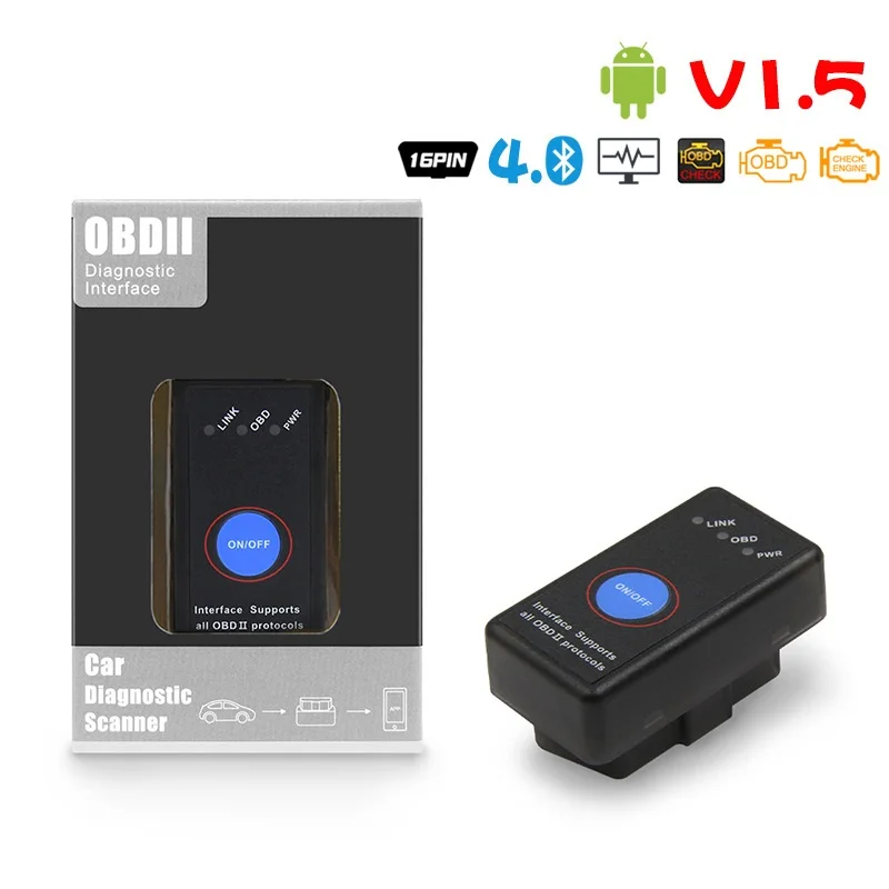 Super Mini Elm327 Bluetooth OBD2 V1.5 Elm 327 V1.5 OBD 2 Car Diagnostic-Tool Scanner Elm-327 OBDII Adapter Auto Diagnostic tool