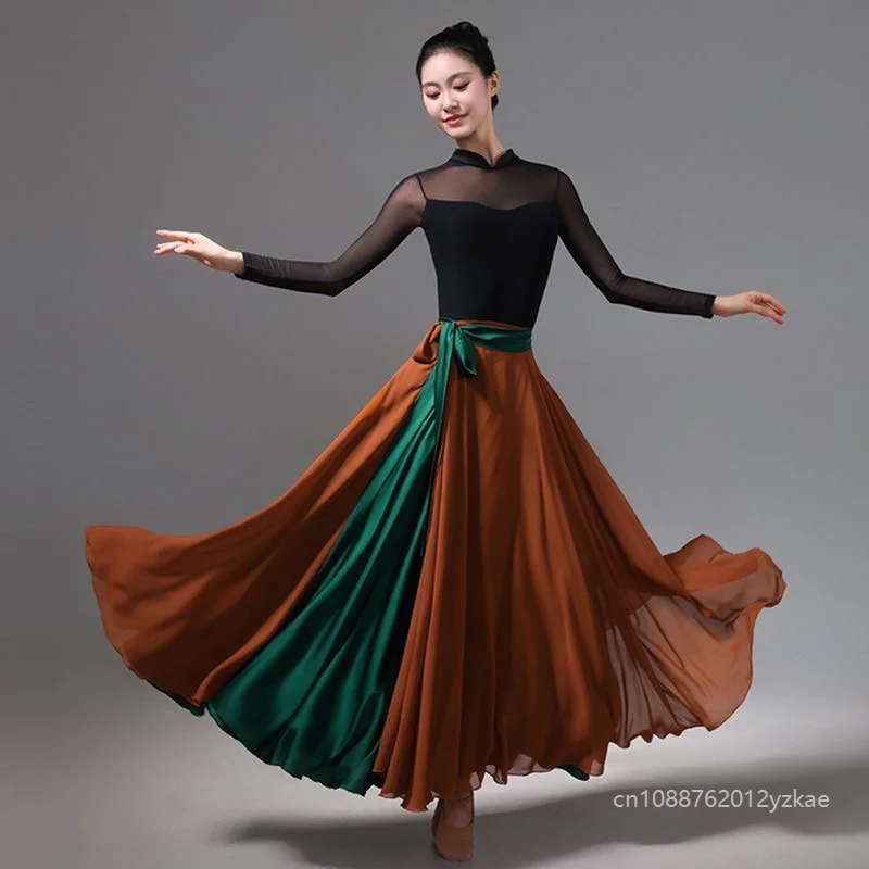 Ballet Skirt Women Classical Dance Opening Dance Long Color-matching Skirts Dancer Practice Fairy Modern Lace-up Full Skirt 2026