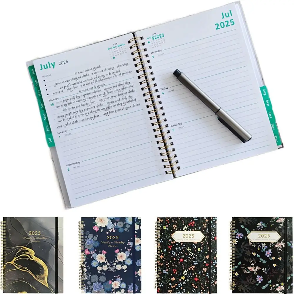 2025 A5 Weekly Planner Elastic Band Increase Productivity 2025 Personal Journal Front/Rear Pocket 360-degree Flip