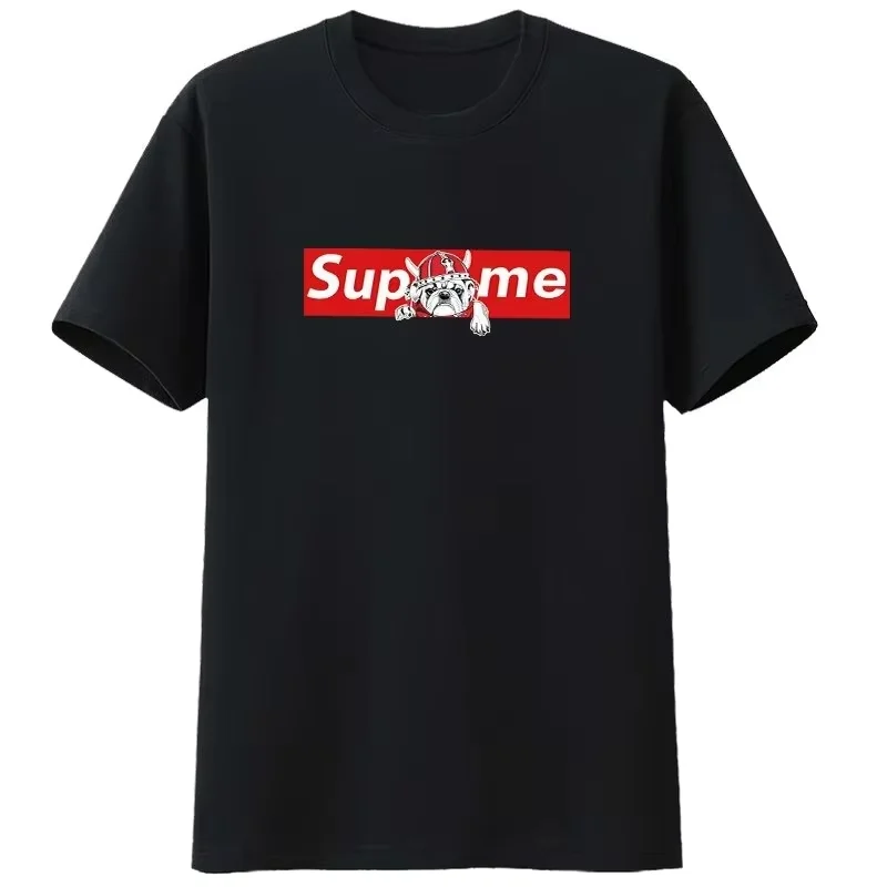2026 New Men Women Short Sleeve T-shirt Cute Bulldog Box Logo Print Casual Street Fashion Tee