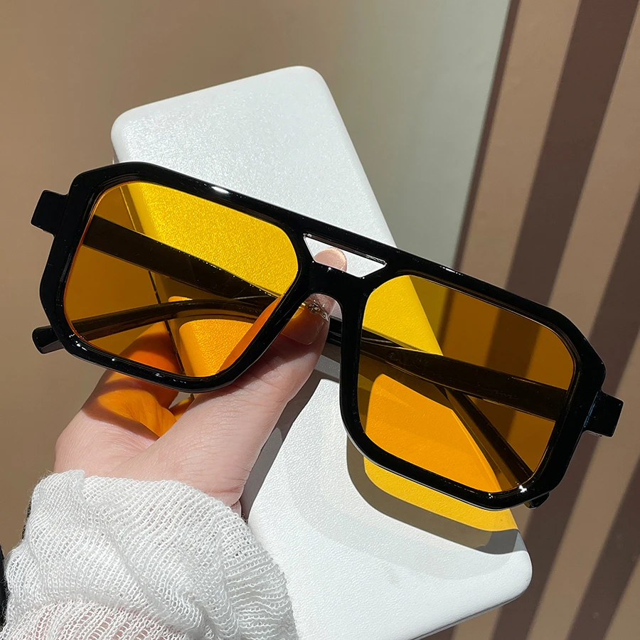 نظارات شمسية كلاسيكية مزدوجة الجسر بإطار كبير عصرية لتنحيف الوجه وحماية من الأشعة فوق البنفسجية للجنسين على طراز الشارع مناسبة لجميع المواسم #2