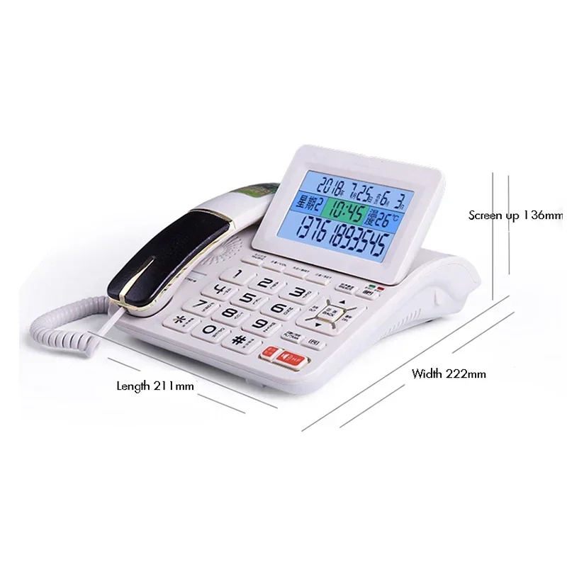 Home Landline Phones Large LCD Screen Desktop Corded Telephone with Mute, Alarm Function, Blacklist Setting, for Home Office