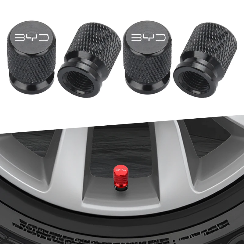 4Pcs Car Wheel Tire Valve Caps Tyre Stem Cover Airdust Waterproof for BYD Shark 6 Qin Plusdmi Atto 3 Han EV Dolphin Yuan Plus