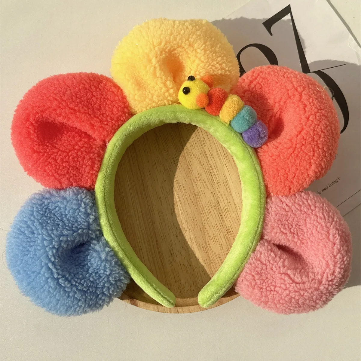 Cartoon Kleurrijke Bloem Rups Pluche Haarband Make Up Wassen Haar Hoepel Voor Vrouwen Meisjes Hoofdband Pluche Vrouwelijke Haaraccessoires