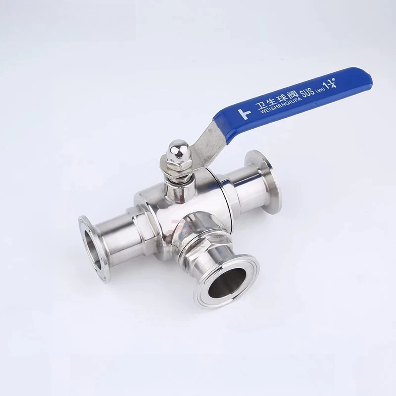 304/316 Stainless Steel Sanitary Tri-Clamp 3-Way Ball Valve T/L Port Type OD19mm 25mm 32mm 38mm Food Grade Hygienic Valve