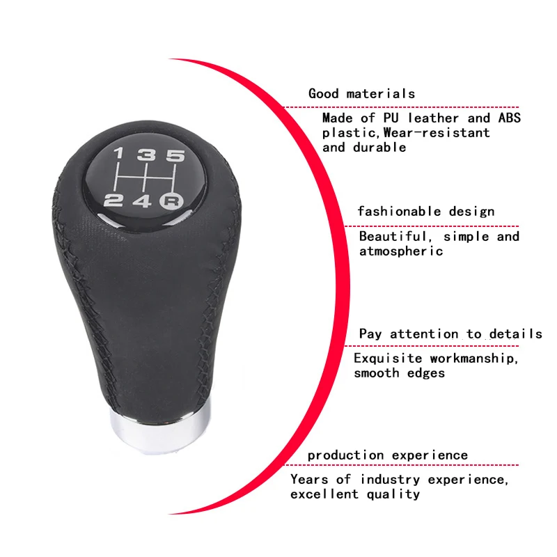 Black Leather Black Stitch 5/6 Speed Manual Transmission Shift Knob Universal Car Manual Gear Shift Knob Shifter