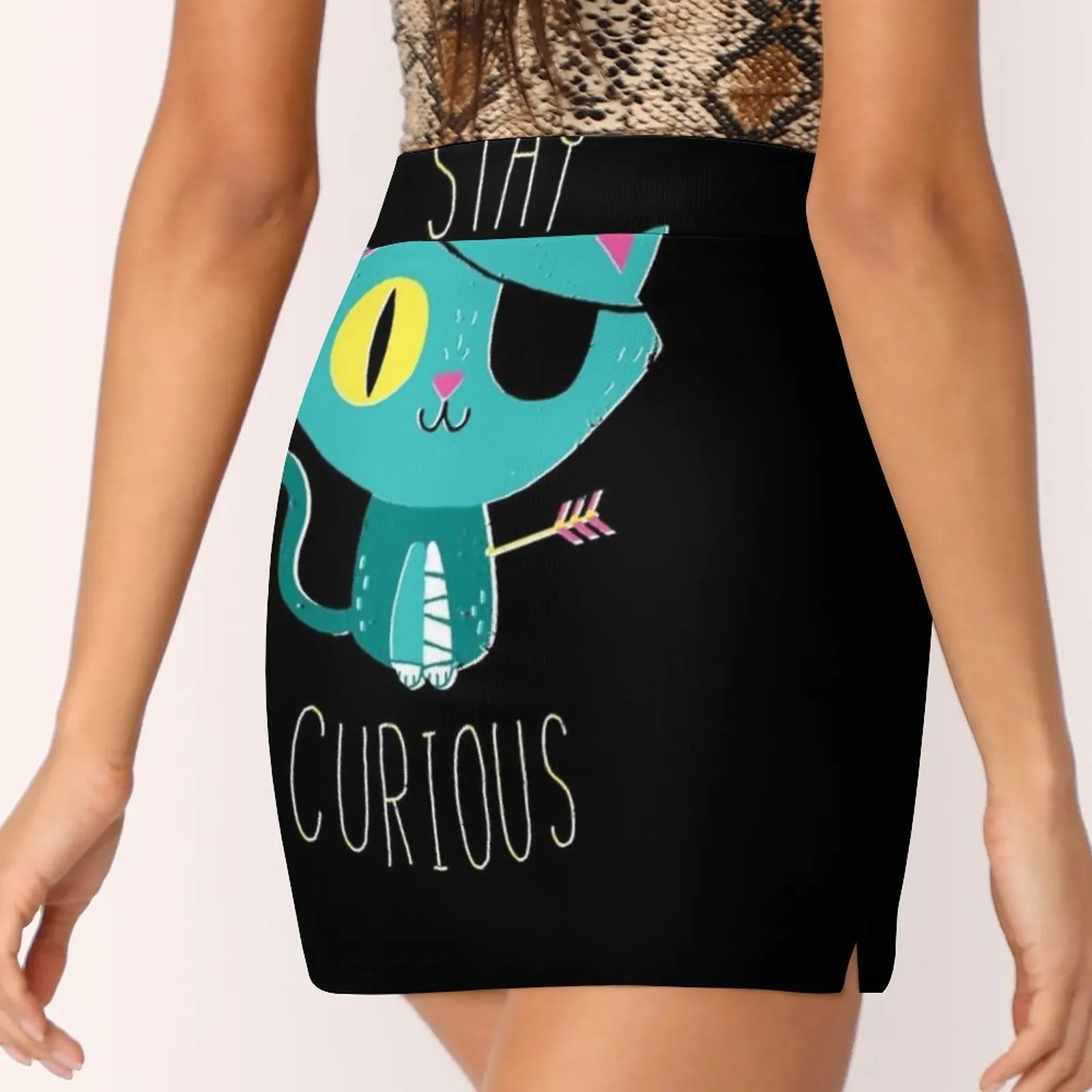 Stay Curious falda de mujer faldas estéticas nueva moda faldas cortas gato Kitty tipo curiosidad tipografía lindo divertido Dinomike