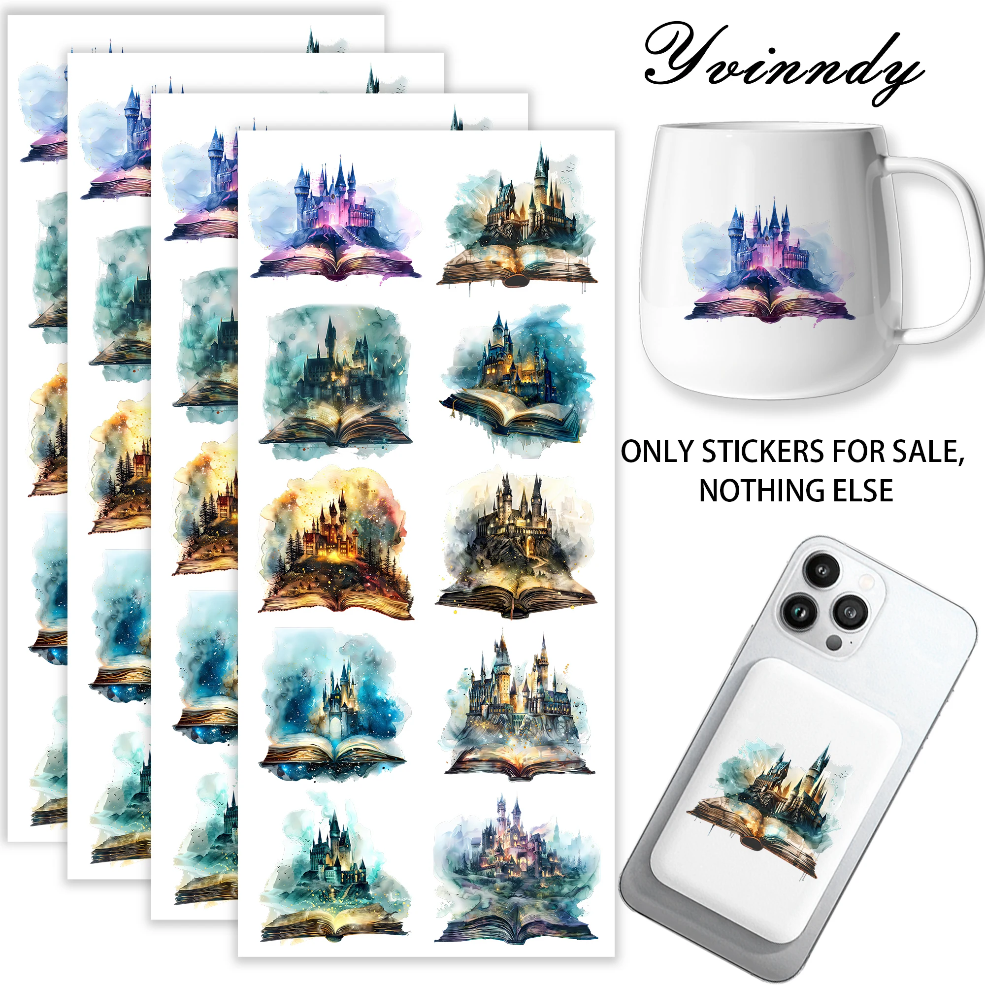 40 Stück/Sets Magic Book Castle DIY UV DTF Becheraufkleber – Hochviskose UV DTF Becheraufkleber für 16OZ oder Tassen