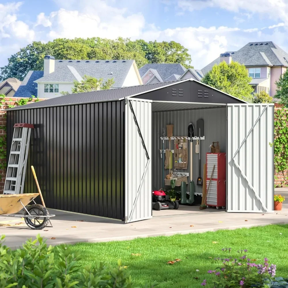 8 X 12 FT Outdoor Storage Shed, Metal Garden Shed with With Updated Frame Structure, Tool Sheds for Backyard Garden Patio Lawn