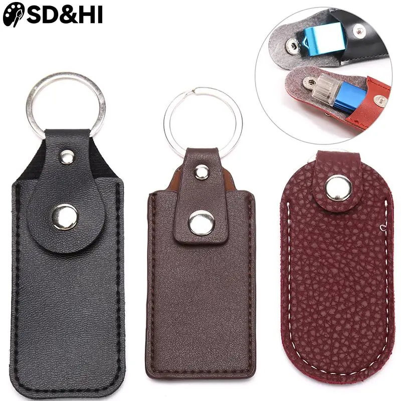 USB Case Protective Bag Portable Pocket Leather Key Ring For Usb Flash Drive