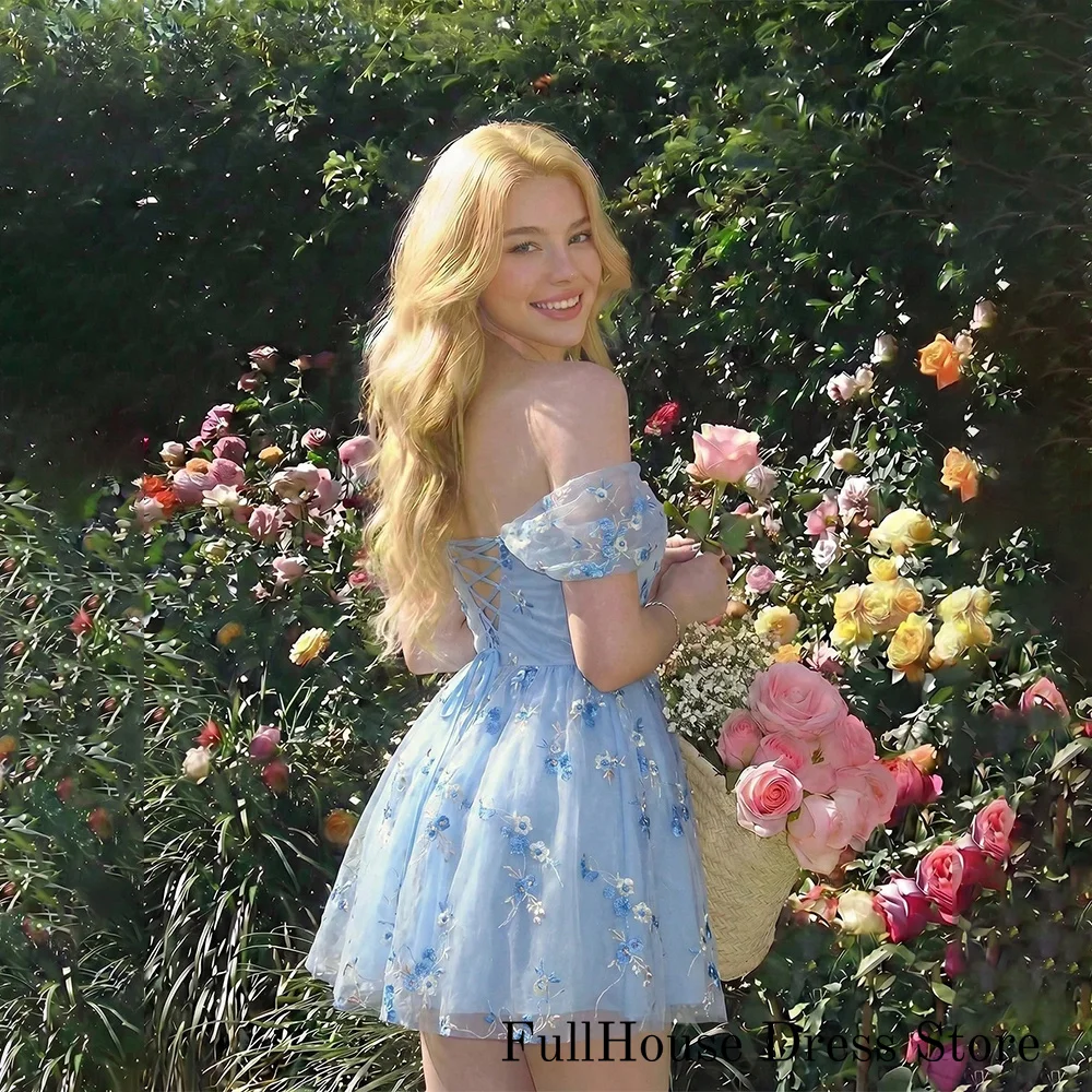 Customized Romantic 3D Flowers Homecoming Dresses for Teens Off Shoulder Tulle Evening Formal Dress Short Prom Dresses 2026