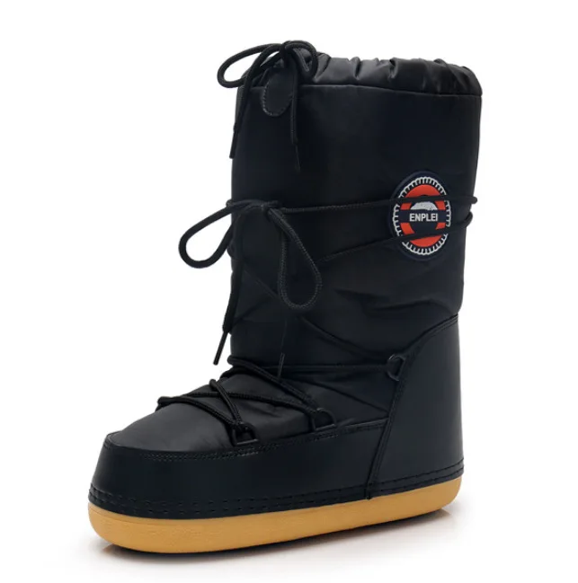 Winter Snow Boots Women Ski Boots Fluffy Hairy Lace Up Middle Calf Platform Flat with White Ski Space Boots view 3