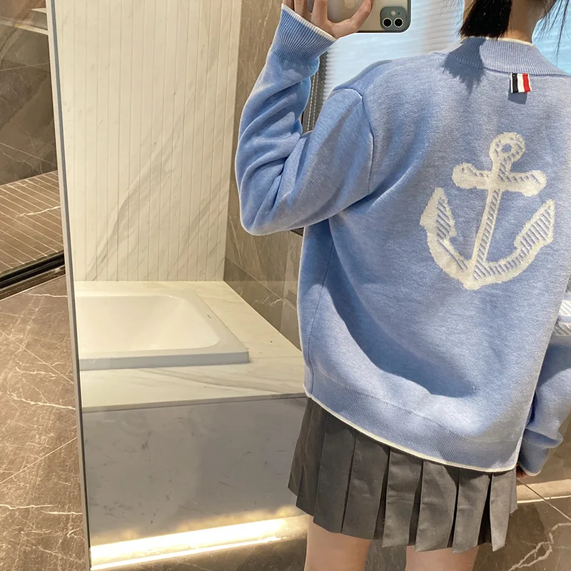 

Высококачественная шерстяная версия Long Sve Anchor Knitwear Jaet, свободный кардиган для женщин, осень 2023, обычная длина, глаз, морской