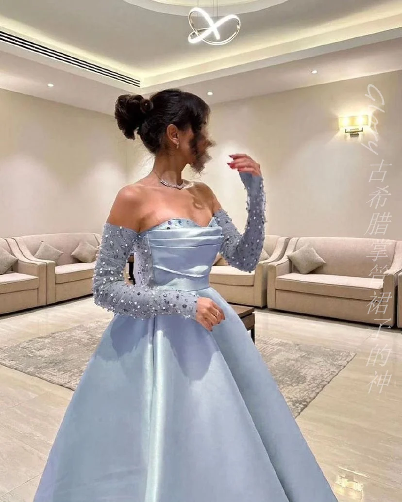 Gorgeous Evening Dress Shining Crystal Prom Dress Blue satin Beadings Formal Occasion Dress Wedding Party Dress customized 2025