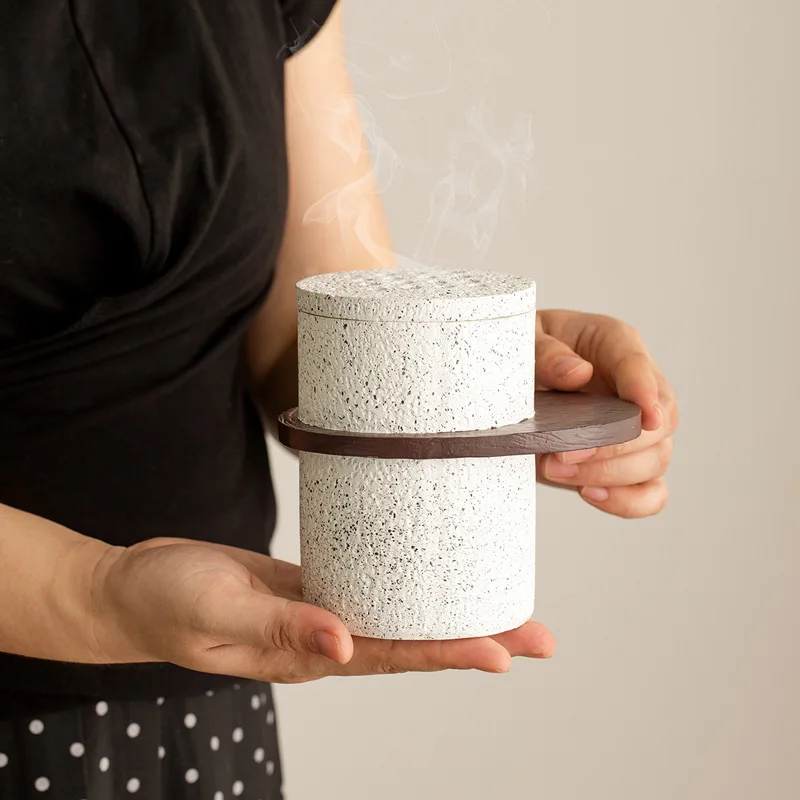 Marble Texture Incense Burner with Handle & Lid, Portable Aroma Censer Home Tabletop Decor