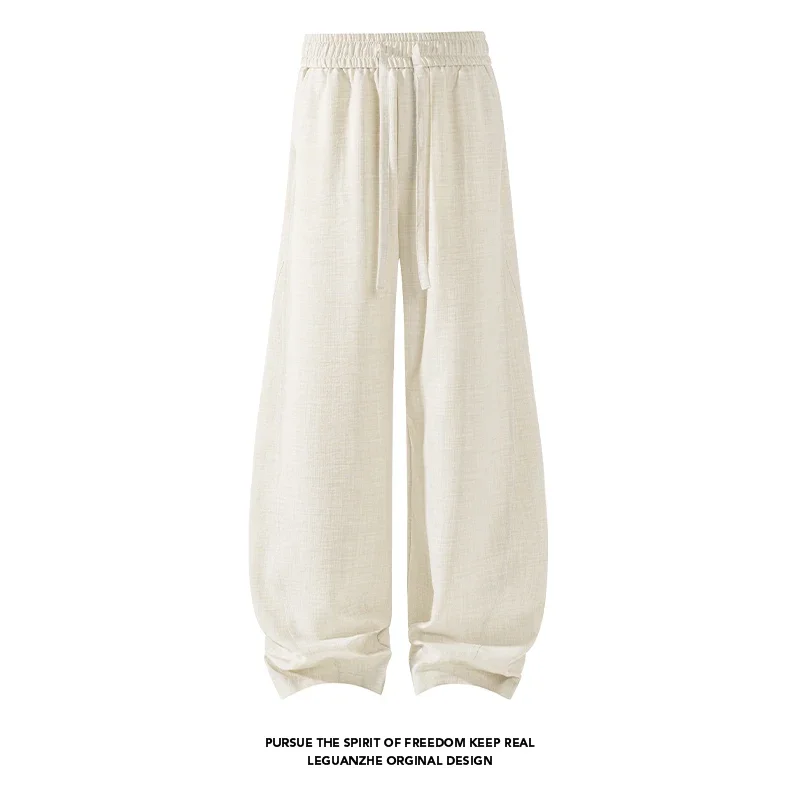 Male Linen Like Harem Style Trousers Elastic Drawstring Waist Baggy Relaxed Cut Breathable Fabric For Daily Street Look