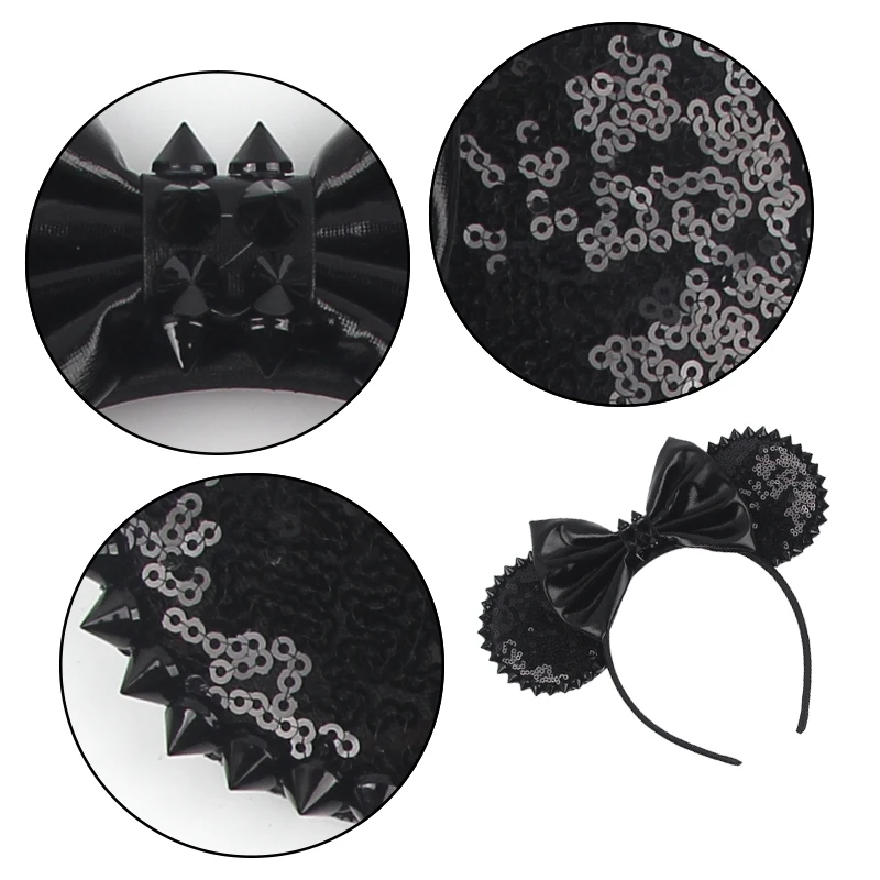 2024 Halloween Disney Mouse Ear Hairdband Sequins 5inches Big Bow Headband Party DIY Pumpkin Role Play Hair Accessories