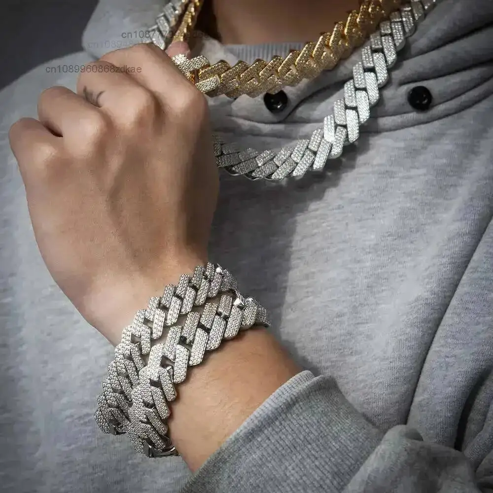 Kibo Custom 18mm 3 Row 925 Sterling Silver Moissanite Diamond Hip Hop Cuban Bracelets