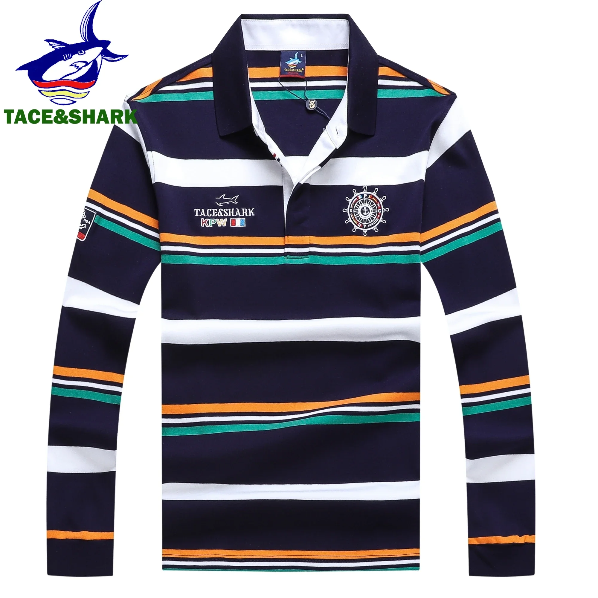 TACE&SHARK Brand Polo Shirt High Quality Men Long Sleeve Striped Comfortable Camisa Polo Shirts 2023 Polo Homem