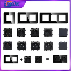 EU Socketes Glass Panel Wall Mounted USB Socket CAT6 TV SAT DIY Function Parts Electrical Outlets Free Combination Switch